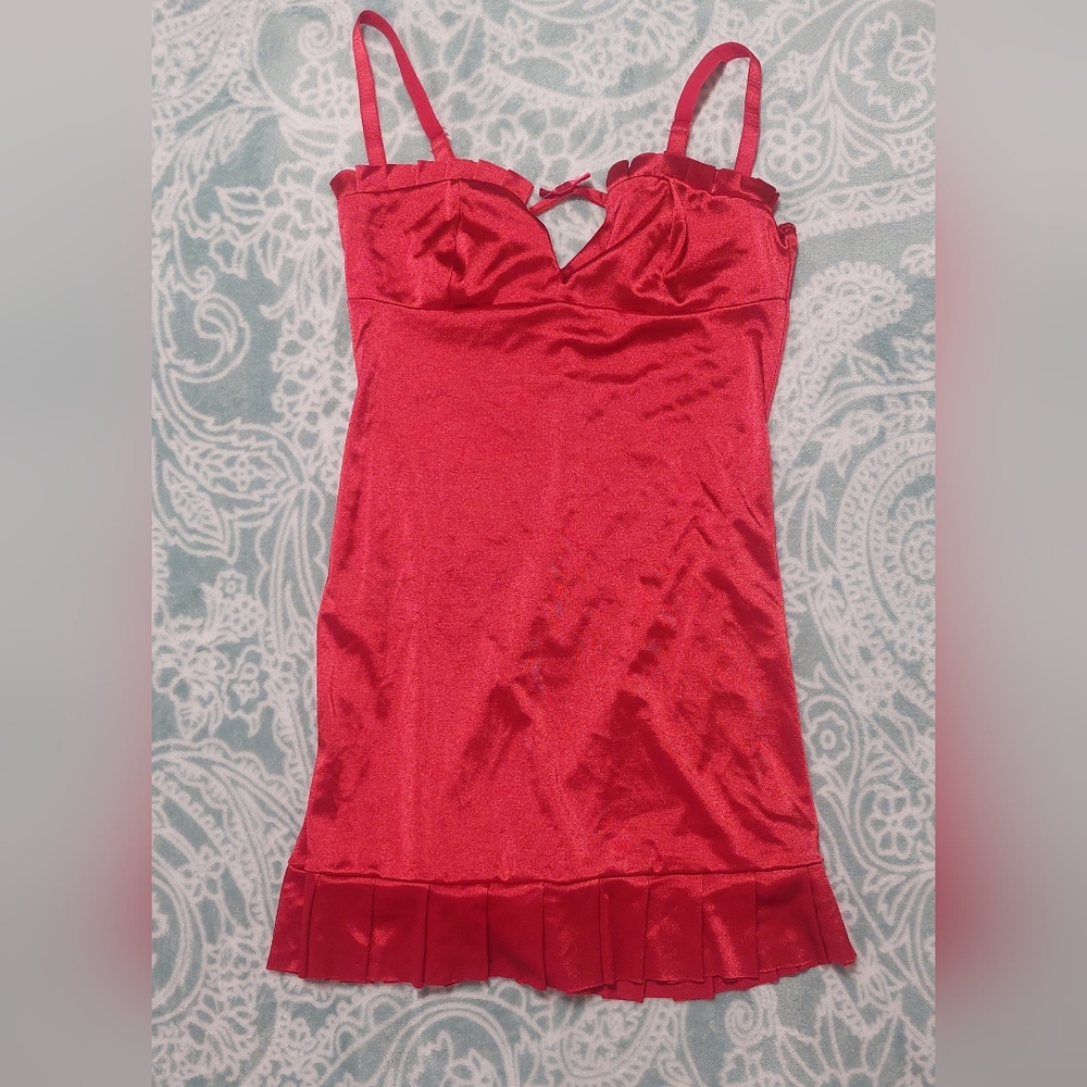 Elegant Moments Red Frilled Polyester Mini Dress Lingerie